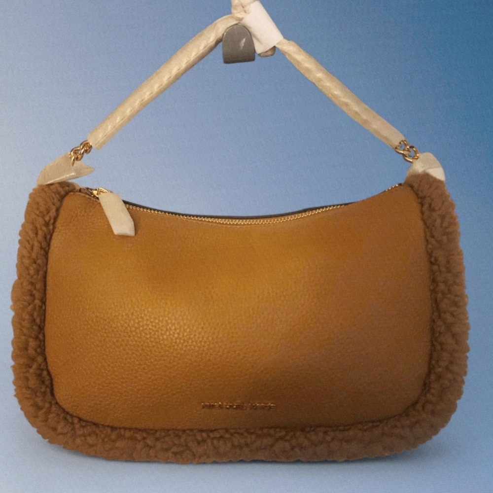 Michael Kors Carmela CrossBody Bag Chain Leather Shearling Faux Fur Trim NWT